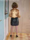Anne in shinyblouse and leather mini skirt5