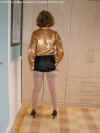 Anne in shinyblouse and leather mini skirt6