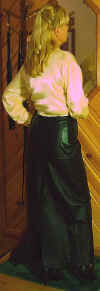 lady carol in shinyblouse and leather pencil skirt2