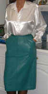 mrsb in shinyblouse and leather pencil skirt2
