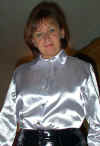 sandra in satin blouse and PVC skirt