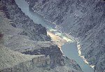 TELEPHOTO OF HERMIT RAPIDS FROM MOHAVE POINT. 2,500 CFS LOW WATER FLOW. 9 JULY 1963. NPS, BEAL.