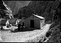 CONSTRUCTION OF BATH HOUSE & LATRINE; ECW (CCC) CO. 818 PHANTOM RANCH CAMP. CIRCA 1934. NPS. 