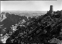 VIEW NE - DESERT VIEW WATCHTOWER & LITTLE COLORADO RIVER GORGE AT SUNRISE. 01 OCT 1935