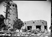 CONSTRUCTION OF D.V. WATCHTOWER; TOWER & KIVA WITH SCAFFOLDING. SEE 00838 FOR PORTRAIT. 15 AUG 1932. GRCA 15887. NPS .