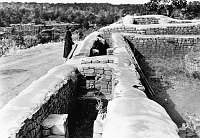 PREHISTORIC RUIN WALL CONSTRUCTION AT MESA VERDE N.P. USED BY MARY COLTER DURING WATCHTOWER DESIGN. CIRCA 1929. SCOTT. 