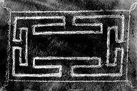 PETROGLYPH, MAZE DESIGN WITH TASSLES FROM KEET SEEL, REPRODUCED IN DESERT VIEW WATCHTOWER. GRCA 22607. PHOTO BY COLTER