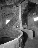 DESERT VIEW WATCHTOWER. INTERIOR FIRST GALLERY PARAPET & STAIRWAY TO SECOND GALLERY. GRCA 15958. CIRCA 1933. FRED HARVEY CO.