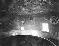 DESERT VIEW WATCHTOWER. INTERIOR WALL OF SECOND GALLERY PICTOGRAPHS. GRCA 15967. CIRCA 1932. FRED HARVEY CO.