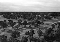 DESERT VIEW DEVELOPMENT SEEN FROM WATCHTOWER. WALKS & ROAD. RIGHT HALF OF SCENE. CIRCA 1942. NPS 