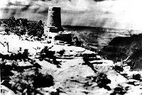 MODEL OF PROPOSED DESERT VIEW WATCHTOWER MADE BY THE ARCHITECT MARY COLTER. GRCA 22647. CIRCA 1932. FRED HARVEY CO.