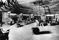 ORIGINAL INTERIOR WATCHTOWER KIVA & FURNITURE. COMPOSITE PHOTO. FOCUS OUT. CIRCA 1932. FRED HARVEY CO. GRCA 22648. 