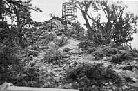 WATCHTOWER CONSTRUCTION. VIEW UP AT WATCHTOWER FRAMEWORK FROM BELOW POINT. CIRCA 1931. COLTER