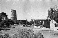 FRED HARVEY TRADING POST & WATCHTOWER AT DESERT VIEW AS IT APPEARED IN SEPT 1955. NPS, STENGEL.