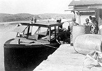 CCC WORK AT RAMPART CAVE: BOAT FROM PIERCES FERRY USED FOR TRANSPORT TO CAVE. PHOTO BY MICHAEL BOBKO