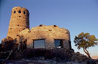 SUNRISE ON MARY COLTER'S DESERT VIEW WATCHTOWER (1932) GRAND CANYON N.P. NPS PHOTO. 