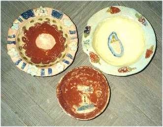 Childrens' glazed pots, handmade and decorated with coloured slip