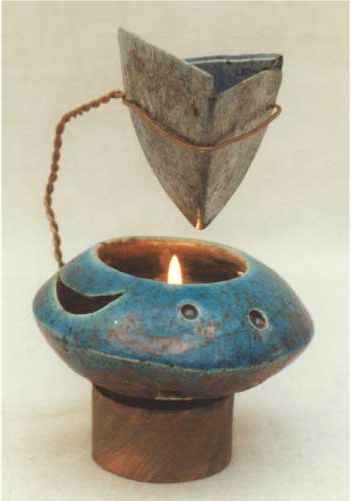 Turquoise Raku Oil Lamp