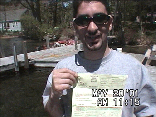 Kevin displays his official fish entry form...