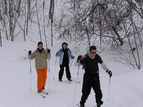 Ed, Rika and Kim cross-country skiing