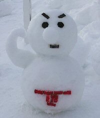 Although I think it's meant to be a sumo wrestler, this snowman looks undeniably evil