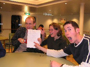 Peter celebrates his Yahtzee score