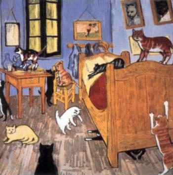The bedroom with the cats