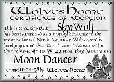 Moon Dancer's Certificate