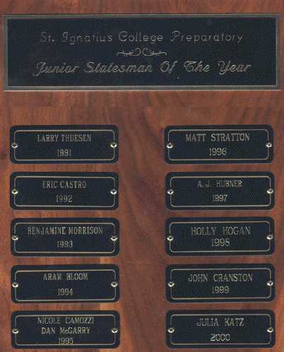 Junior Statesman of the Year Plaque