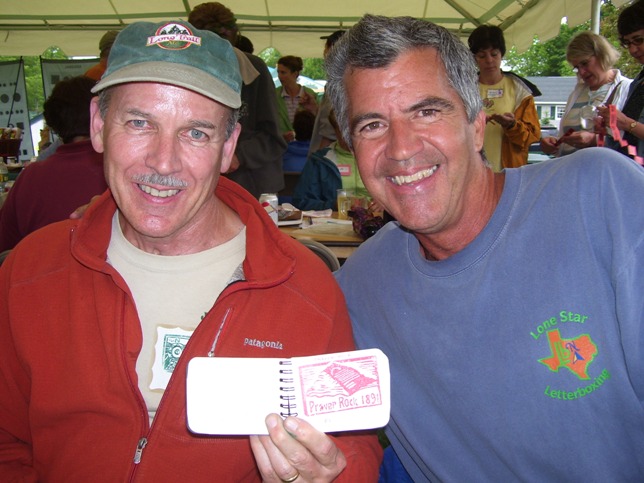 Tom Cooch showing his first find:  Prayer Rock, the first letterbox placed in America