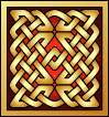 Celtic knot design in gold and red