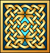 Celtic knot design in gold and blue