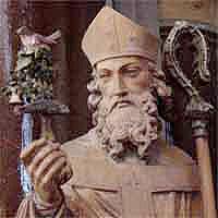 Statue of St. Mungo with St. Serf's Robin