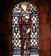 Stained glass window depicting St. Columba.