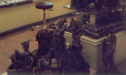 Jade and brass statues.