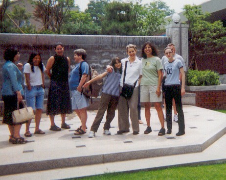 Milling around in front of the waterfall.
