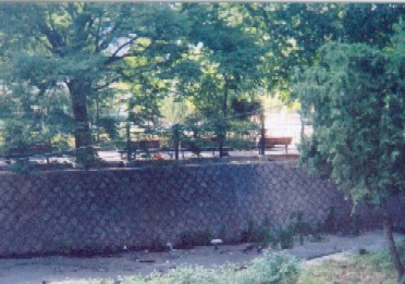 Old-fashioned, but common, style for a retaining wall.
