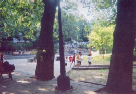 Kids jogging in the park near Dangguk.