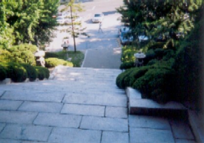 Front steps of temple, looking down.