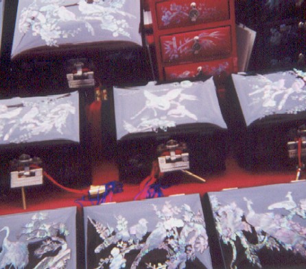 Fine lacquer boxes at a street stall in Itaewon.