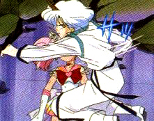 Elios throws himself in front of Chibi Moon to protect her