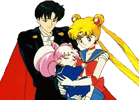 Tuxedo Mask, Sailor Moon and their daughter Rini