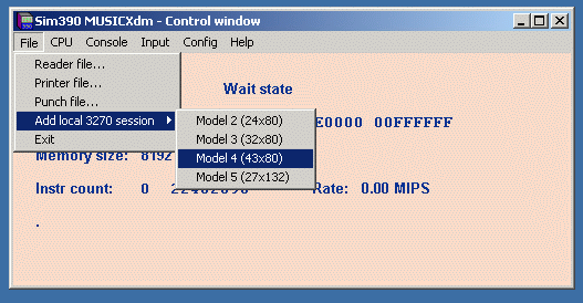 Sim390 File menu