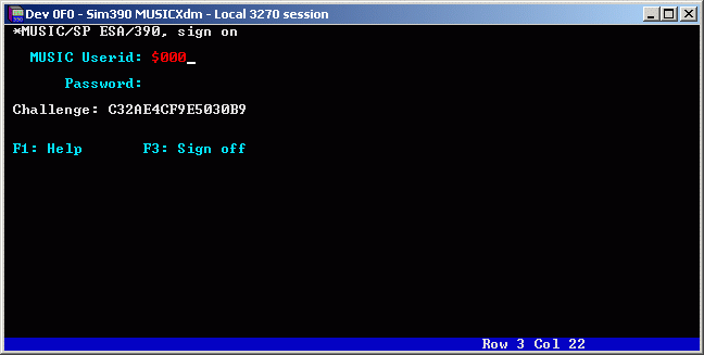 MUSIC/SP sign-on screen