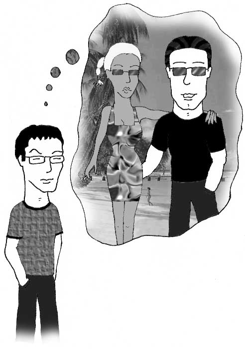 This was originally the second picture in the sequence, with 'Clone' first and 'Halle Berry' last. I swapped them round for better effect. They were also done in colour but I made them black and white when I saw it could be used as a 'Life' cartoon.