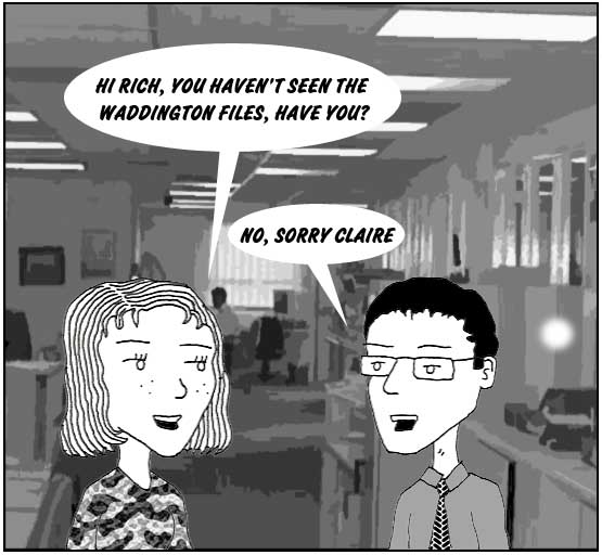 This features my now ex-girlfriend Claire, and was drawn when I was lusting after her in the workplace. I was experimenting with drawing overly-large heads, and I didn't like the effect. The joke wasn't up to much either - I may redraw it someday to put it across better. The first picture is the best.