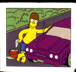 Homer cleaning the car