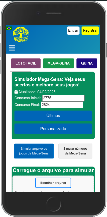 Interface do Simulador Mega-Sena