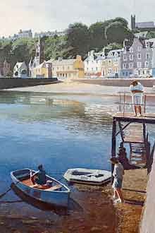 Painting of Tobermory Beach by Angus Stewart, Courtesy of Angus Stewart's Breadalbane Street Studio, Isle of Mull