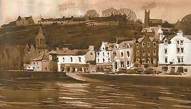 Ink Drawing of Tobermory in February by Angus Stewart, Courtesy of Angus Stewart's Breadalbane Street Studio, Isle of Mull